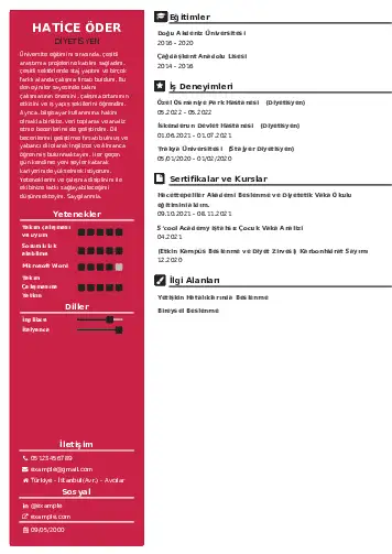 Beslenme Uzmanı Diyetisyen CV Örnekleri cv indir